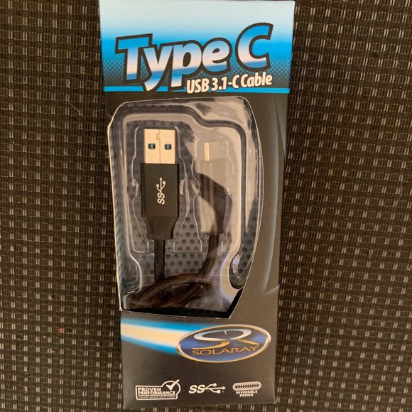New SOLARAY TYPE C USB 3.1 - C CABLE SUPER SPEED DATA TRANSFER/FAST CHARGE 3ft - Picture 1 of 6